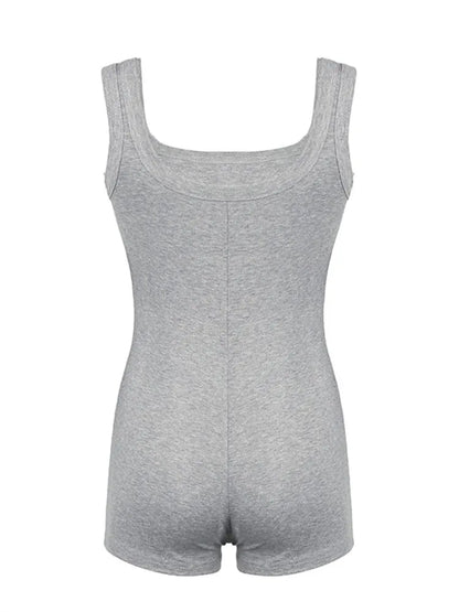 Solid Sleeveless Square Collar Skinny Sexy Rompers Womens Playsuits
