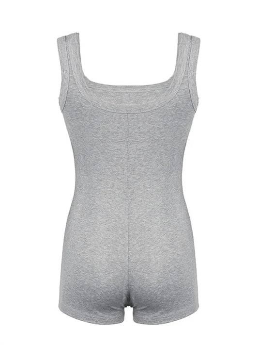 Solid Sleeveless Square Collar Skinny Sexy Rompers Womens Playsuits