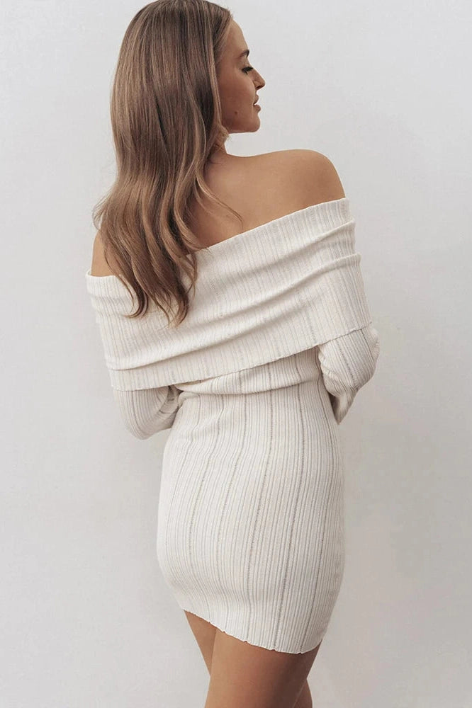 Off-Shoulder Backless Long Sleeve Mini Dress