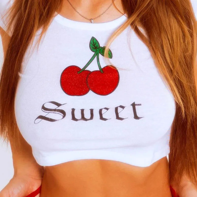 Instagram New Printed T-shirt Fashion Casual Short sleeved Short Top Y2K Summer Sexy Quick Sale