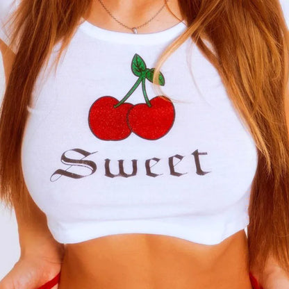 Instagram New Printed T-shirt Fashion Casual Short sleeved Short Top Y2K Summer Sexy Quick Sale