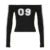 Fashion Contrast Digital Print Long Sleeve T-shirt Off Shoulder Black Y2K Side Striped Crop Top Harajuku Korean Style