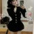 Autumn Korean Fashion Knitted Two-piece Skirt Set Women Casual Single Breasted V-neck Sweater Mini Ruffles Skirt Y2K New Outfits