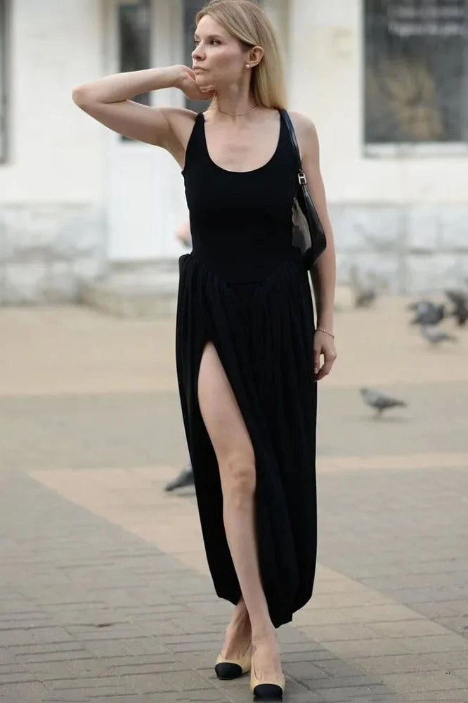 Sleeveless High Waist Mini Dress with Elegant Slit