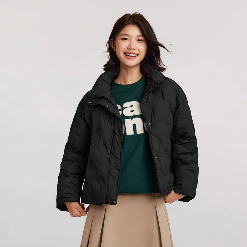 Down Jacket Women Thin Houndstooth Loose  New Winter Waterproof Windproof Stand-Up Collar Wear Down Jacket