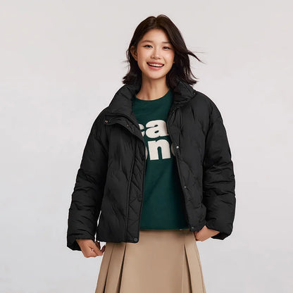 Down Jacket Women Thin Houndstooth Loose  New Winter Waterproof Windproof Stand-Up Collar Wear Down Jacket