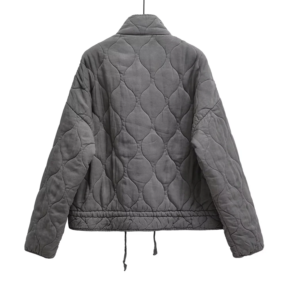 Winter New Women’s Clothing Style Commuting Leisure Warm Stand Collar Loose Pocket Diamond Grid Cotton Coat