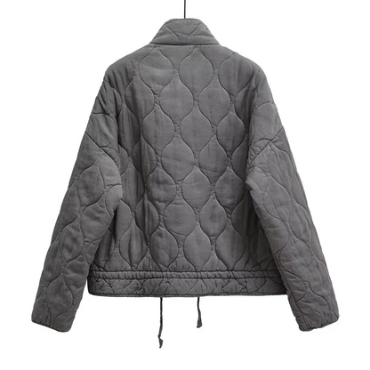 Winter New Women’s Clothing Style Commuting Leisure Warm Stand Collar Loose Pocket Diamond Grid Cotton Coat