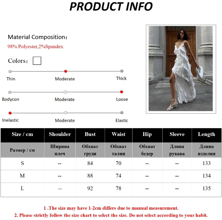 Wolfeel Women's Fashionable Lace V-neck Spaghetti Strap Dress Summer New Solid Color Female Beach Style Sexy Slit Long Dresses