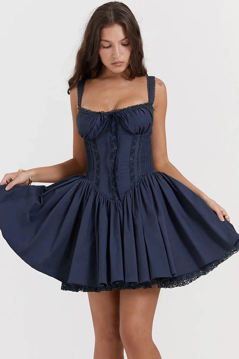 Spaghetti Strap Lace Patchwork Mini Dress