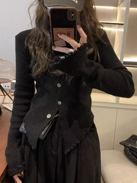Autumn Hotsweet Long Sleeve Single Breasted Ladies Cardigans Women Gyaru Solid Color Knitting Casual O-Neck Sexy Sweater