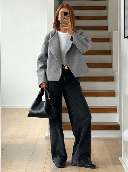 Casual Lapel Cardigan Top Women’s Long Sleeve Fashion Patchwork Elegant Loose Solid jackets Female Autumn Outwear Cardigan