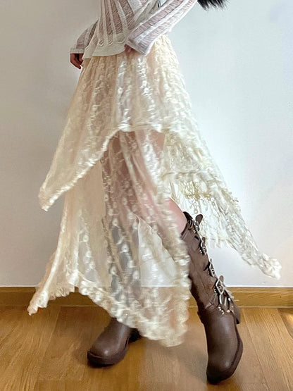 Asymmetrical Lace Long Skirt Women Summer Vacation Holiday Clothing