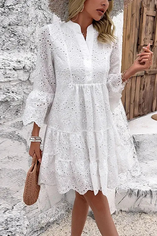 Lace Mini Dress with Elegant Hollow Out Detail