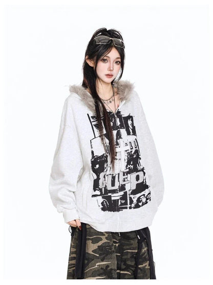 Vintage Print Hooded Coat