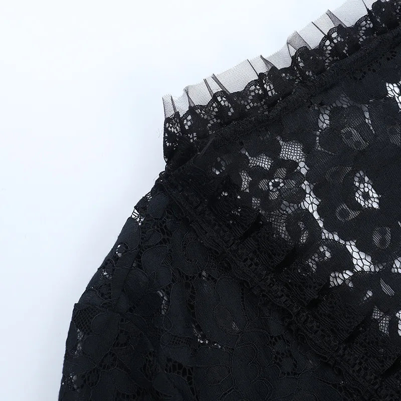 Lace Trim Flare Sleeve Mesh Top