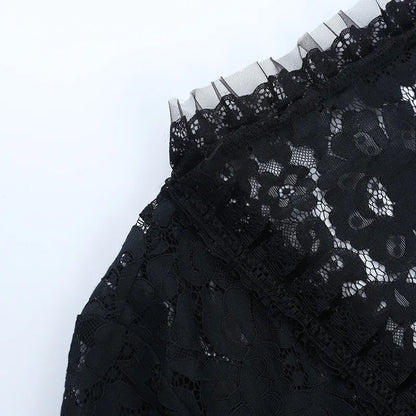 Lace Trim Flare Sleeve Mesh Top