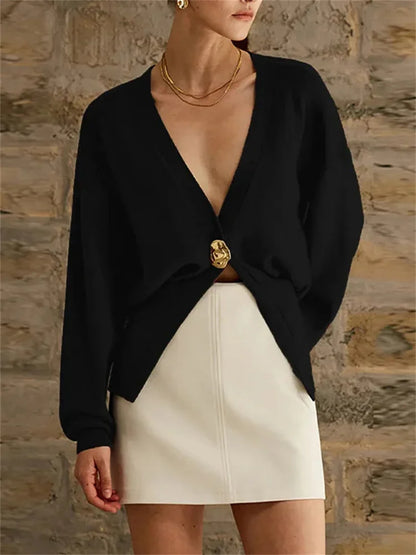 Knitwear V-Neck Cardigan Coat For Women Long Sleeve Fashion Autumn  Elegant Cropped Outwear Knit Women&#8217;s Cardigan Top