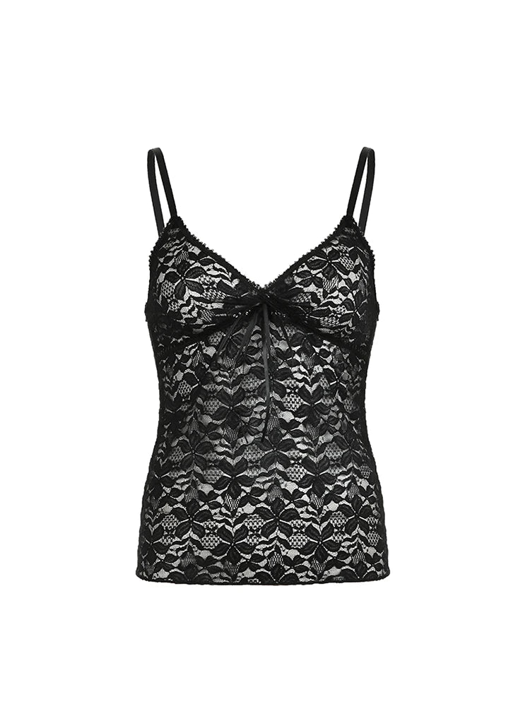 See Through Slim Sexy Sleeveless V Neck Cute Lace Camisole Vest Top Women