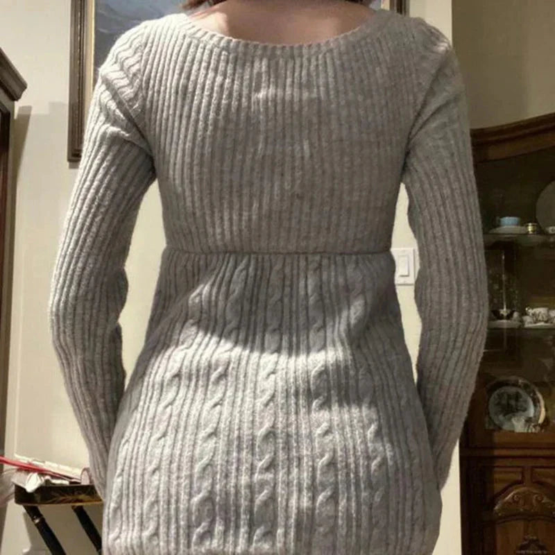 Vintage Babydoll Tops Pullovers Lady Aesthetic Coquette Knit Sweaters Outfit Square Neck Long Sleeve Knitwear Jumpers Y2k