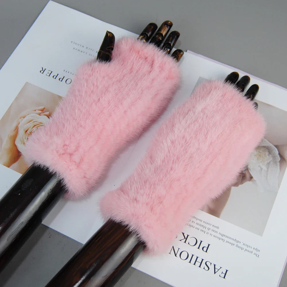 Winter Warm Fingerless Mink Fur Gloves
