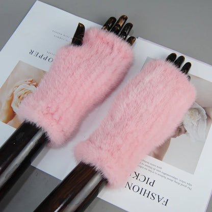 Winter Warm Fingerless Mink Fur Gloves
