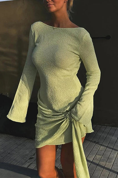 Patchwork Pleated Long Sleeve Mini Dress