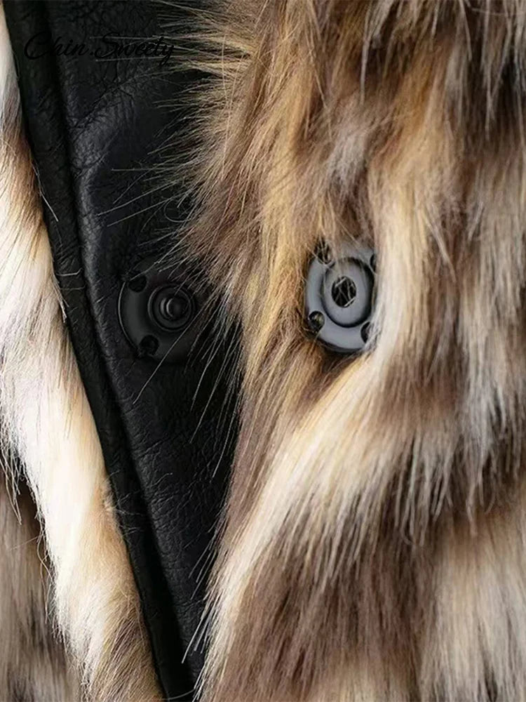 Leopard Print Faux Fur Short Coat Women Fashion Puff Plush Lapel Loose Button Jacket Female  Winter Thick Warm Outerwear