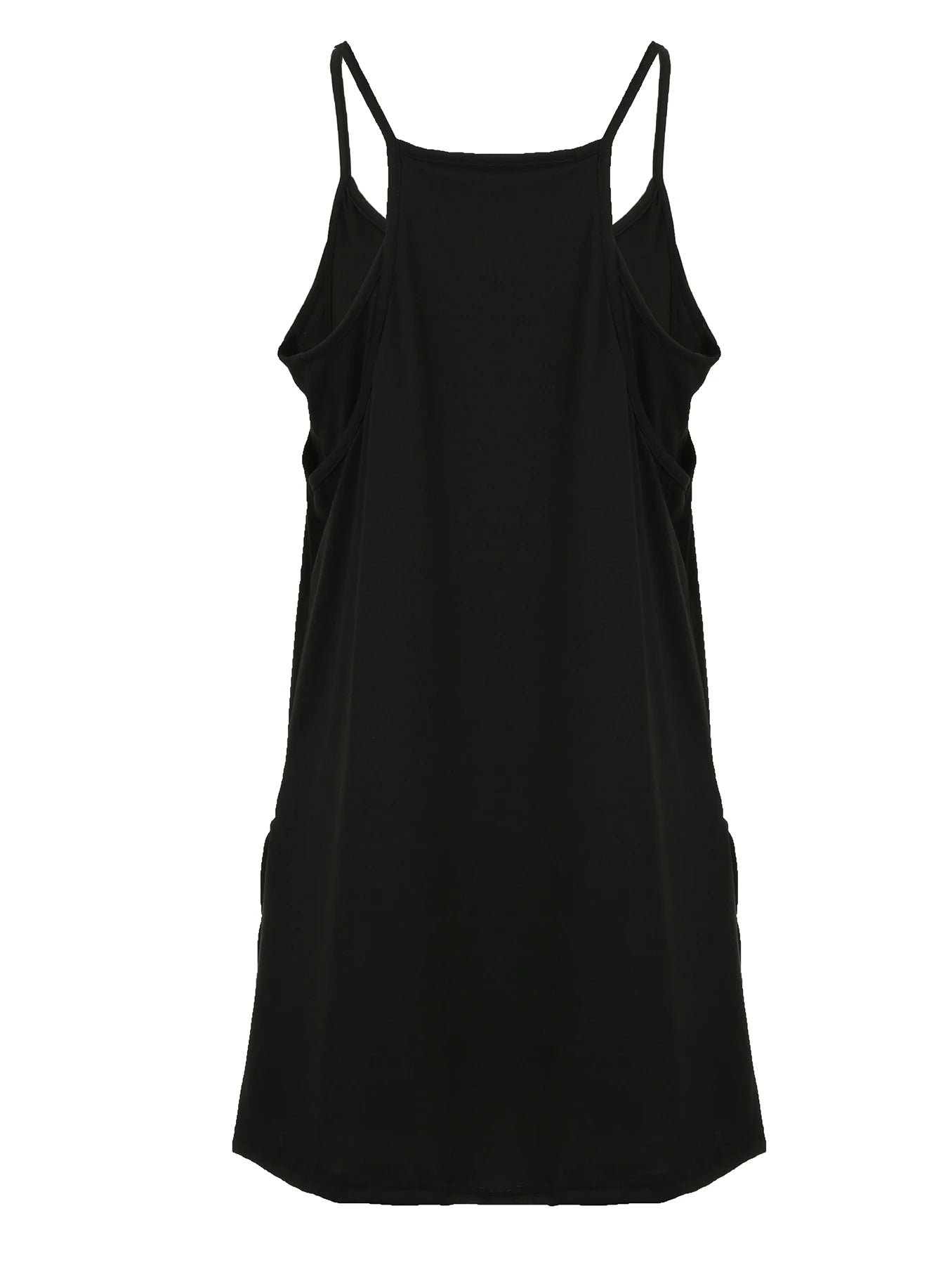 Black Solid Two Layers Wide Leg Rompers Womens Summer Vacation Casual Loose Sleeveless Dress Playsuits