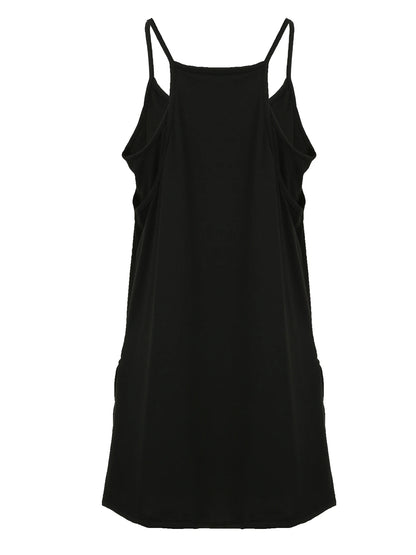 Black Solid Two Layers Wide Leg Rompers Womens Summer Vacation Casual Loose Sleeveless Dress Playsuits