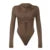 Brown Irregular Folds Women Bodysuit Stylish Chic Long Sleeve Autumn Fitted Body Top O Neck Rompers Sexy Clubwear