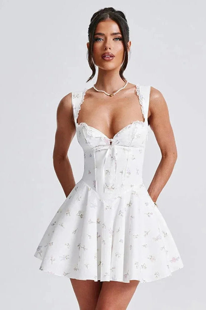 Printed Pleated Bodycon Mini Dress