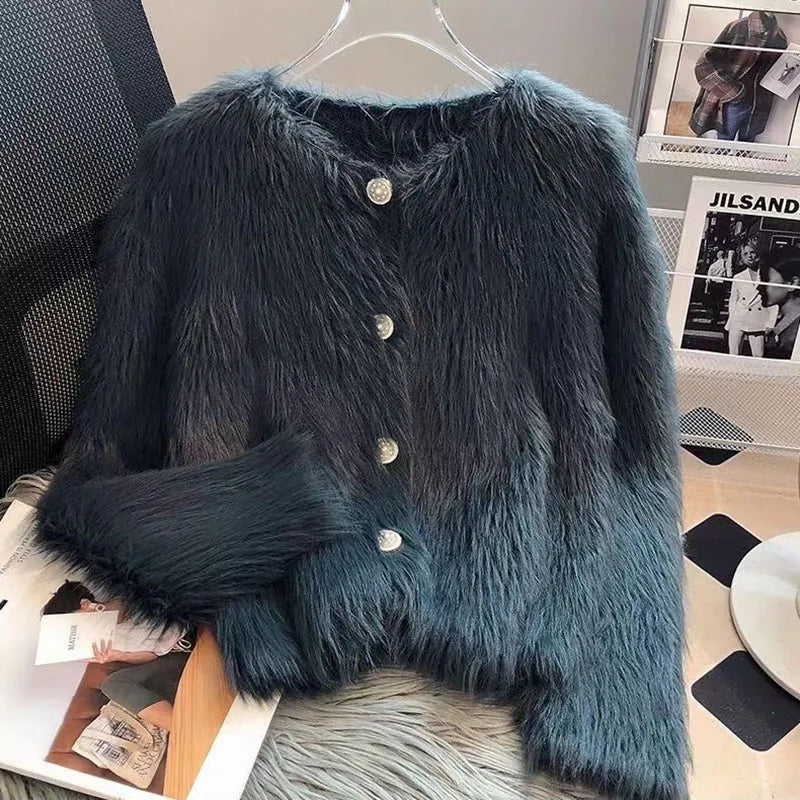 Cropped White Knitted Cardigan Women Korean Mink Cashmere Sweater Outerwear Black Long Sleeve Knitwear Winter Jumpers New