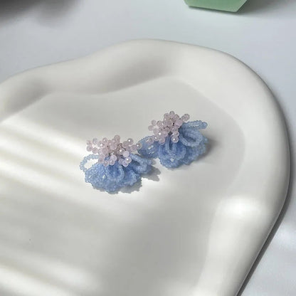 Pearl Crystal Fringed Flower Earrings Elegant Personality Studs Ms Jewelry from South Korea