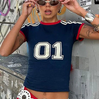 Y2K European and American Four Seasons New Product Women’s Short sleeved Round Neck Casual Digital Printing Minimalist T-shirt
