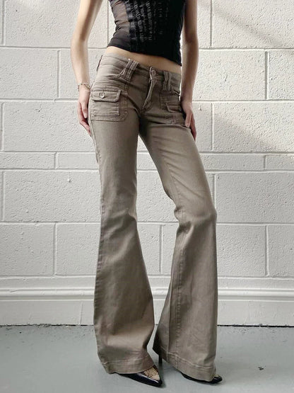 Slim Fit Simple Flared Pants Women High Fashion Causal England Style All-Match Basic Jeans Classical Clothing