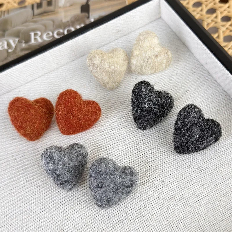 Lizakosht Plush Love Heart Earrings for Women in Orange Beige Grey Black