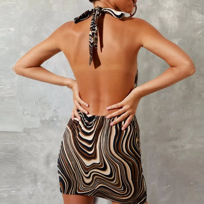 Y2K Spring/Summer New Product on AliExpress Hot selling sexy printed backless lace up dress for women