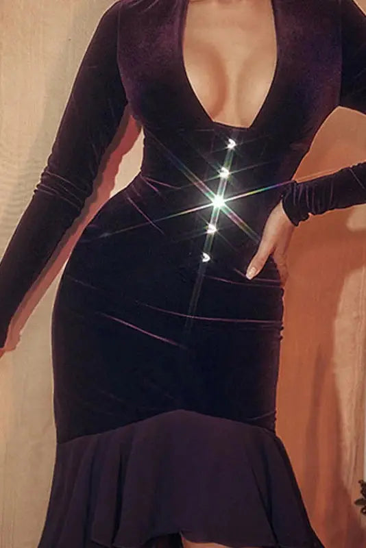 Velvet Mini Dress with Button Detail