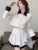 Korean Chic Two-piece Skirt Sets Patchwork Long Sleeves Cropped Top High Waist Pleated Mini Skirt Autumn Winter Y2K New Outfits