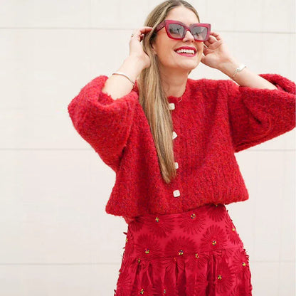 Solid Color Simple Knitted Women's Cardigan Casual Loose Round Neck Single Breasted Sweater Fashion Retro Tops Short Sweaters