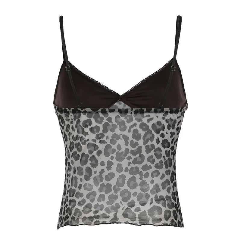 Bow Lace Up Leopard Halter Tops Sexy Y2k Velvet Lace Trim V-Neck Camisole Hotsweet Chic s Clothing Streetwear