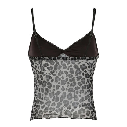 Bow Lace Up Leopard Halter Tops Sexy Y2k Velvet Lace Trim V-Neck Camisole Hotsweet Chic s Clothing Streetwear