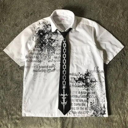 Gothic Letter Print Blouse
