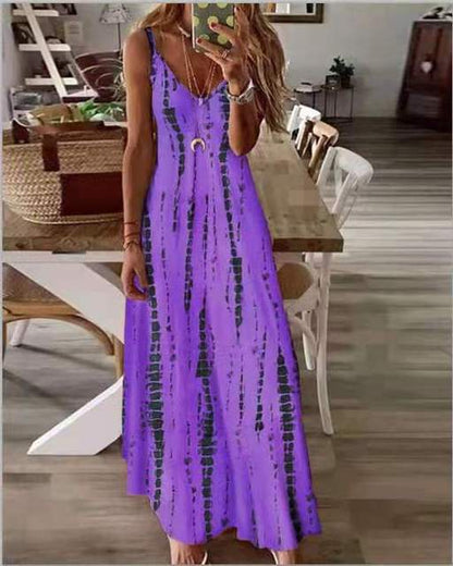 Casual Printed Maxi Spaghetti Strap Dresses For Women V-neck Backless A-line Long Dress Fashion Bohemian Style Beach Vestidos
