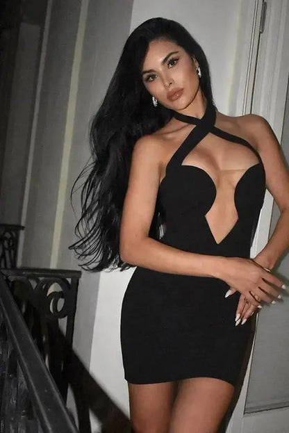 Halter Corset Mini Dress with Hollow Out Detail