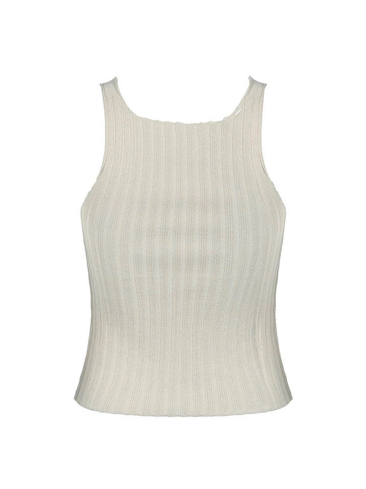 Sleeveless Solid Minimalist Knitted Vest Female Summer Boho Camisole Simple Basic Elegant Tank Top Shirts