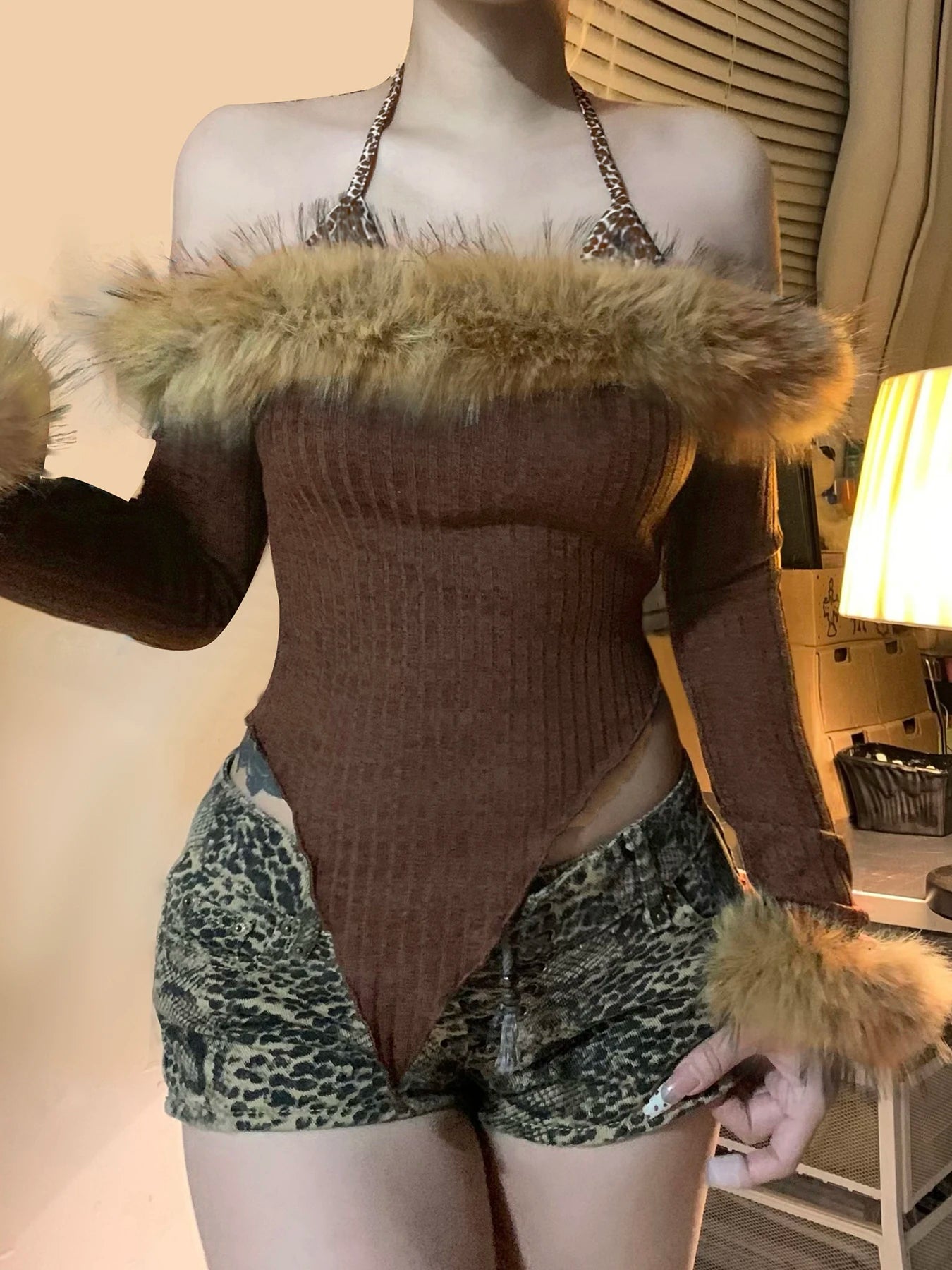Slim Fit Sexy Halter Fake Two Piece Women¡¯s Tops Fashion Patchwork Faux Slash Collar Long Sleeves Autumn Blouses