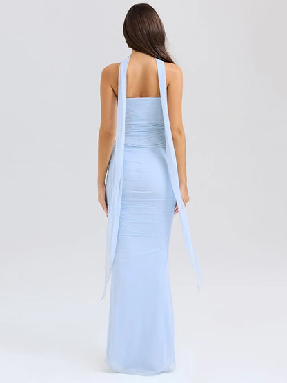 Sexy Two Piece Sets Women Neckerchief Strapless Crop Tops And Maxi Skirt Sets Sexy Club Party Skirt Two Piece Sets