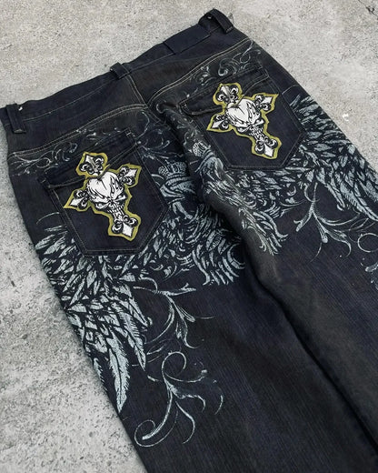 Skull Cross Print Wide Pants